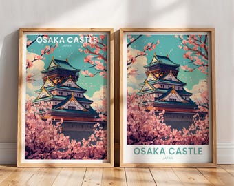 Osaka Castle Travel Poster | Osaka Castle Art | Japan Wall Art Print | Old Castle Painting | Osaka Japan Gift | Osaka Poster | Sakura Decor