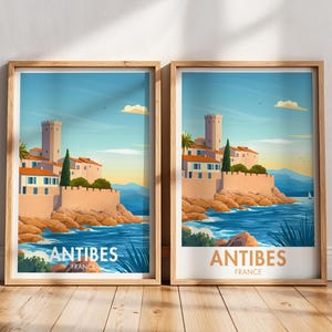 Affiche de voyage d'Antibes France | Antibes Imprimer | Tableau Château Grimaldi | Décoration méditerranéenne | Art mural Côte d'Azur | Les Pins France
