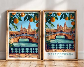 セビリアの水彩画、スペインの壁画、セビリアの街並みの絵画、スペイン