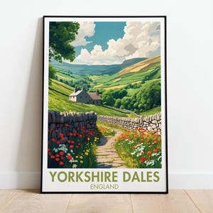 Yorkshire Dales Travel Print | Yorkshire Dales Art | Yorkshire National Park | Flowers Wall Art | The Yorkshire Dales Poster | England Decor