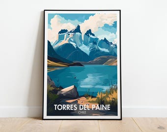パタゴニア国立公園の旅行ポスター：チリの風景アートプリント - Etsy 日本