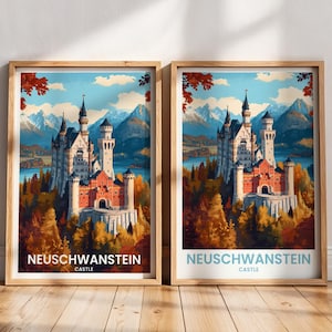 Neuschwanstein Castle Travel Poster | Neuschwanstein Castle Wall Art | Germany Wall Art Print | Old Castle Painting | Germany Travel Gift