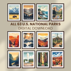 63 National Parks Poster Mega Bundle | US Travel Wall Art | Digital Download Set