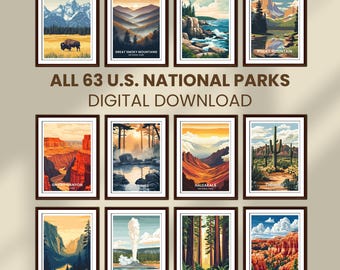 63 National Parks Poster Mega Bundle | US Travel Wall Art | Digital Download Set