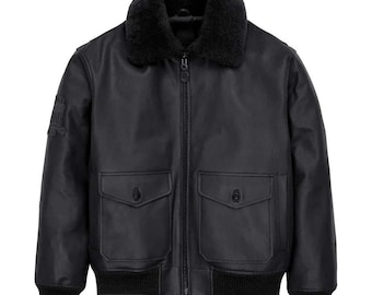 Handgefertigte Schwarze Avirex G-1 Bomberjacke | Vintage US Navy Leder Aviator Fliegerjacke, Militär Pilot Bomber, 90er Jahre Streetwear Geschenk für Ihn