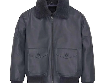 Handgefertigte Graue Avirex G-1 Bomberjacke | Vintage US Navy Leder Aviator Fliegerjacke, Militär Pilot Bomber, 90er Jahre Streetwear Geschenk für Ihn