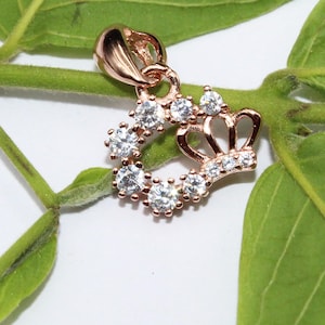 Sterling Silver Crown Heart Pendant: Rose Gold Cubic Zirconia
