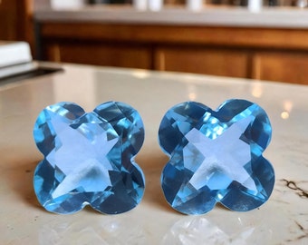 Faceted Sky Blue Topaz Gemstone: Clover Flower Cut (8/10mm)