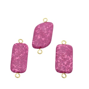 Conector de piedras preciosas de jaspe rosa, eslabón de joyería de dos bucles, colgante de piedra moteada ovalada rectangular, componente de pendientes bohemios, suministros para manualidades