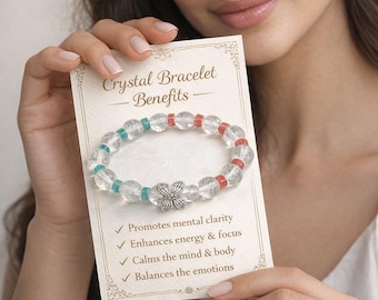 Clear Quartz Crystal 925 Bracelet, Healing Energy, Stone Beaded Bracelet