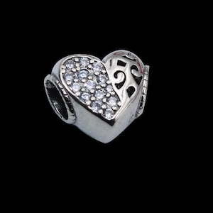 Sterling Silver Heart Charm: Cubic Zirconia Dangle Bead