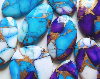 Handmade Violet Spiny Oyster Cabochons: AAA Grade Gemstone Mix