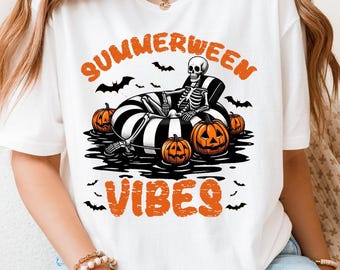 Summerween Skeleton Tee: Spooky Pool Party Halloween Shirt