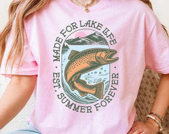 Fishing Shirt, Lake Life Shirt, Trout Fishing Tee, Retro Fishing T Shirt, Fisherman Gift Shirt, Summer Camp Lake Graphic Tee Women