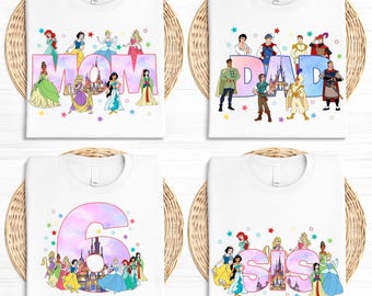 Princess Birthday Shirt, Disney Princess Birthday Family T-Shirt, Custom Name & Age Birthday Girl Gift, Magic Kingdom Party Tee Set