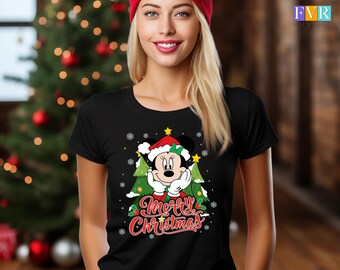 Minnie Merry Christmas Shirt, Disney Holiday Tee, Cute Minnie Mouse Santa Top, Festive Family Matching Outfit, Disney Christmas Gift