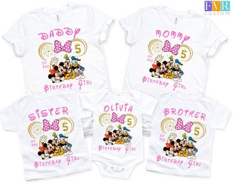 Disney Birthday Girl Shirt, Family Matching Shirts, Custom Name Age T-Shirt, Minnie and Mickey Personalized Birthday Outfit, Girl Party Tee
