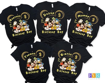 Mickey Birthday Boy Shirt, Disney Family Matching Shirts, Custom Name Age Outfit, Personalized Birthday Boy Tee, Mommy Daddy Sibling Set