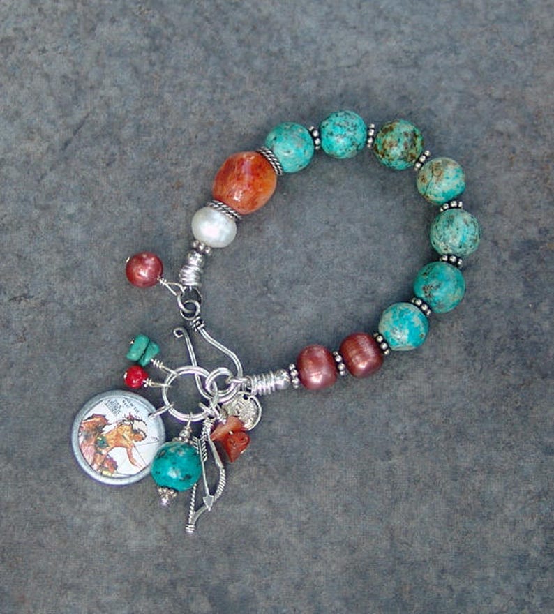 Native American Indian Charm Bracelet with Sterling Silver and | Etsy