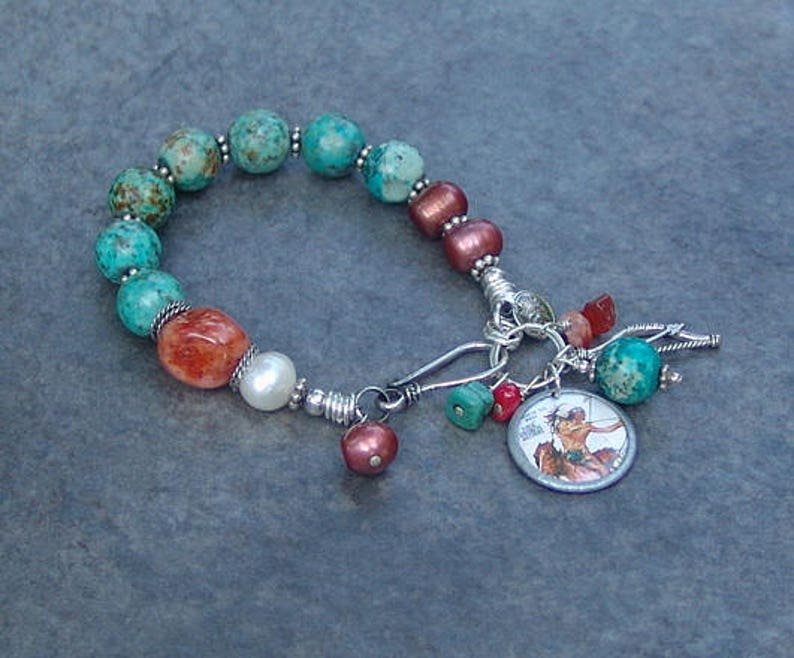 Native American Indian Charm Bracelet with Sterling Silver and | Etsy