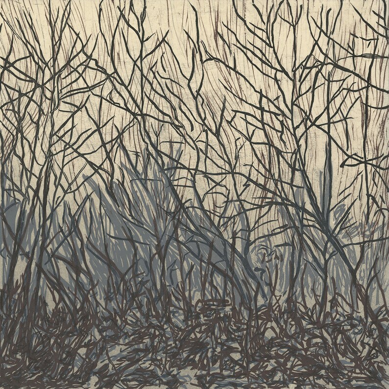 Thicket, linocut Print, printmaking, lino print, relief print, hand pulled, bramble image 1