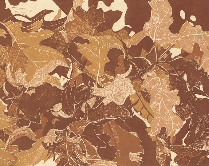 Leaf Pattern Linoleum Oak Leaves, Linoleum Reduction Print - Etsy