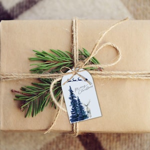 Blue Christmas Gift Tags | Editable Christmas Favor Tags Template | Holiday Favor Tags | Instant Download | Printable Merry Christmas Tag |