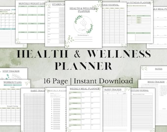 Printable Health & Wellness Planner | Fitness Journal | Workout Trackers | Meal planner | Wellness Planer | Digital Journal | 2025 Journal