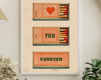 Afdrukbare muurkunst valentijnsdag| Digitale download Valentijn| Valentijnsdag wanddecoratie| Matchbox-afdruk| Vintage luciferafdruk | Muurkunst Luciferdoosje