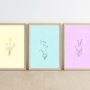Pastel Floral Prints | Set Of 3 Prints | Floral Print | Flower Wall Art | Minimal Floral Prints | Wildflowers Wall Art |