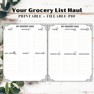 Printable & Fillable Grocery List PDF | Grocery List Printable Template | Grocery Planner | Food Shopping List | Editable Grocery List