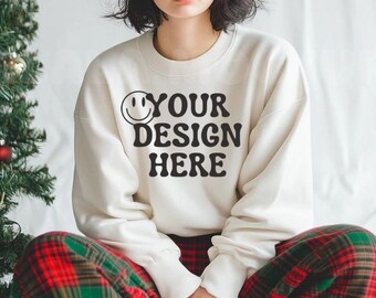 Gildan 18000 Mockup | Gildan White Sweatshirt Mockup | Sweatshirt Model Mockup | Gildan White | 18000 White | Simple Mockup