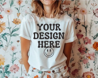 Maqueta de camiseta blanca Bella Canvas 3001, camisa Bella Canvas, maqueta de camiseta, maqueta de modelo, maqueta de camiseta, maqueta de camiseta blanca, maqueta de camiseta blanca