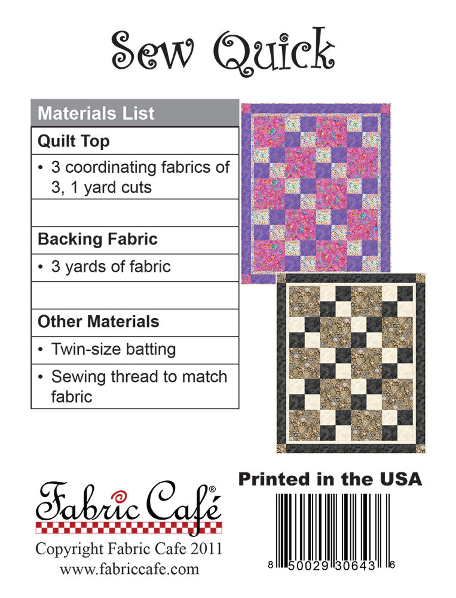 Downloadable Sew Quick 3 Yard Quilt Pattern Etsy
