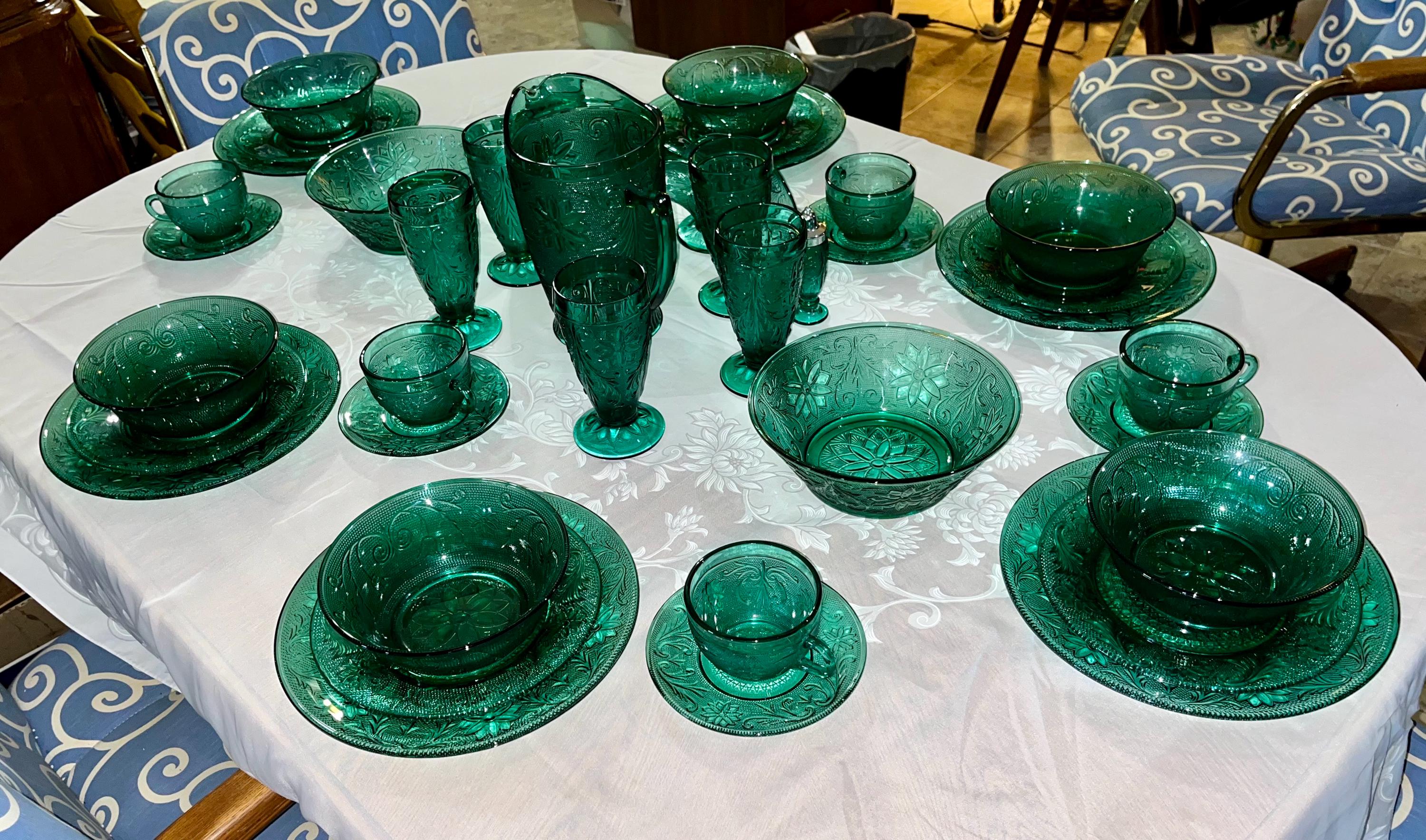Vintage 44 Piece Dinnerware Set Tiara Indiana Glass Spruce Green