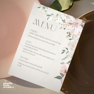 Spring Wedding Menu Template Floral Menu for Bridal Shower Garden Party or Romantic Dinner Canva Editable Printable Instant Download