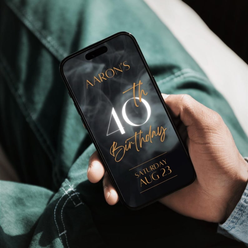 Animated 40th Birthday Invitation Video, Black Gold Mobile Evite
