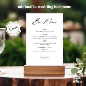 Minimalistische Bar Schild Vorlage, moderne Hochzeit Bar Menü, bearbeitbares Canva Design, einfache Getränkekarte druckbar, minimalistische Hochzeit
