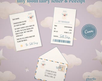 Tooth Fairy Letter & Mini Receipt, Printable Fairy Mail with Tiny Envelope, Lost Tooth Certificate, Instant Downloadable Canva Template
