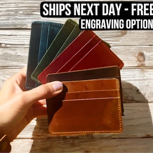 Card Holder Wallet, Full Grain Crazy Horse Leather Card Holder, Personalized Engraved Options, Gift for him & her, Premium Quality, Handmade