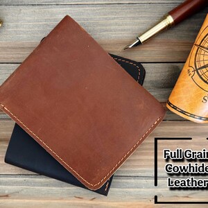 Las mejores carteras para hombre, opciones de grabado personalizado en billetera plegable de piel de vacuno de grano completo, regalo para él, hecho a mano, grabado con láser