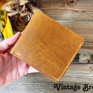 Cartera para hombre - Piel de vacuno plena flor de primera calidad, tarjetero con ventana transparente para identificación, regalo para hombre, grabada a láser, hecha a mano