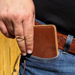 Cartera para hombre - Cartera vintage plegable, piel de vacuno plena flor, hecha a mano, regalo para él, grabada con láser, minimalista, regalo de aniversario