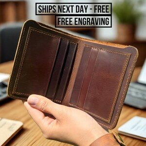 Cartera de cuero para hombre, diseño minimalista, piel de vacuno plena flor, regalo para él, única y de lujo, grabada a láser, hecha a mano.