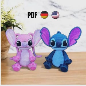 Stitch and Angel CROCHET PATTERN Blue and Pink Alien Monsters (Amigurumi, Crochet, Photo tutorial PDF file) English and german