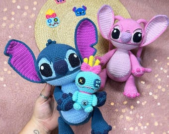 3in1 PDF CROCHET PATTERN Jumbo Stitch, Angel and Scrump Doll | amigurumi blue alien pattern| Disney Lilo and Stitch