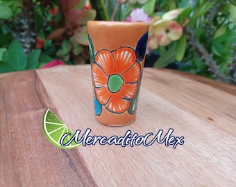 Set of 6 Tequila Shot Glasses  (Brown) / Talavera Style / Handmade - Handpainted Mexican Tequila Shots / Ceramic Party Favors.