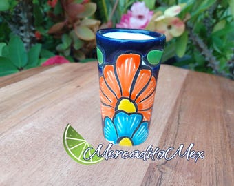Set of 6 Tequila Shot Glasses (Blue) / Talavera Style / Handmade - Handpainted Mexican Tequila Shots / Ceramic Party Favors.