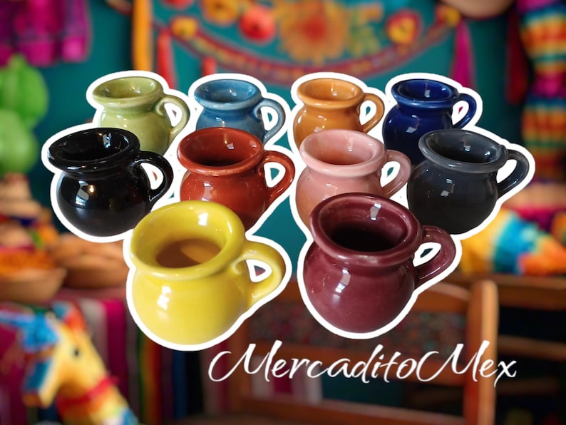 Jaguars Mexican Jarritos: Set Di 6 Bicchierini Da Tequila In Argilla Fatti A Mano (Messico) - 2