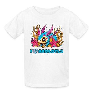 I Love Axolotls, Kids Boy Girl Cotton T-Shirt, Ocean Underwater Life, Niece Daughter Birthday Gift, Cartoon Anime Style, Various Colours